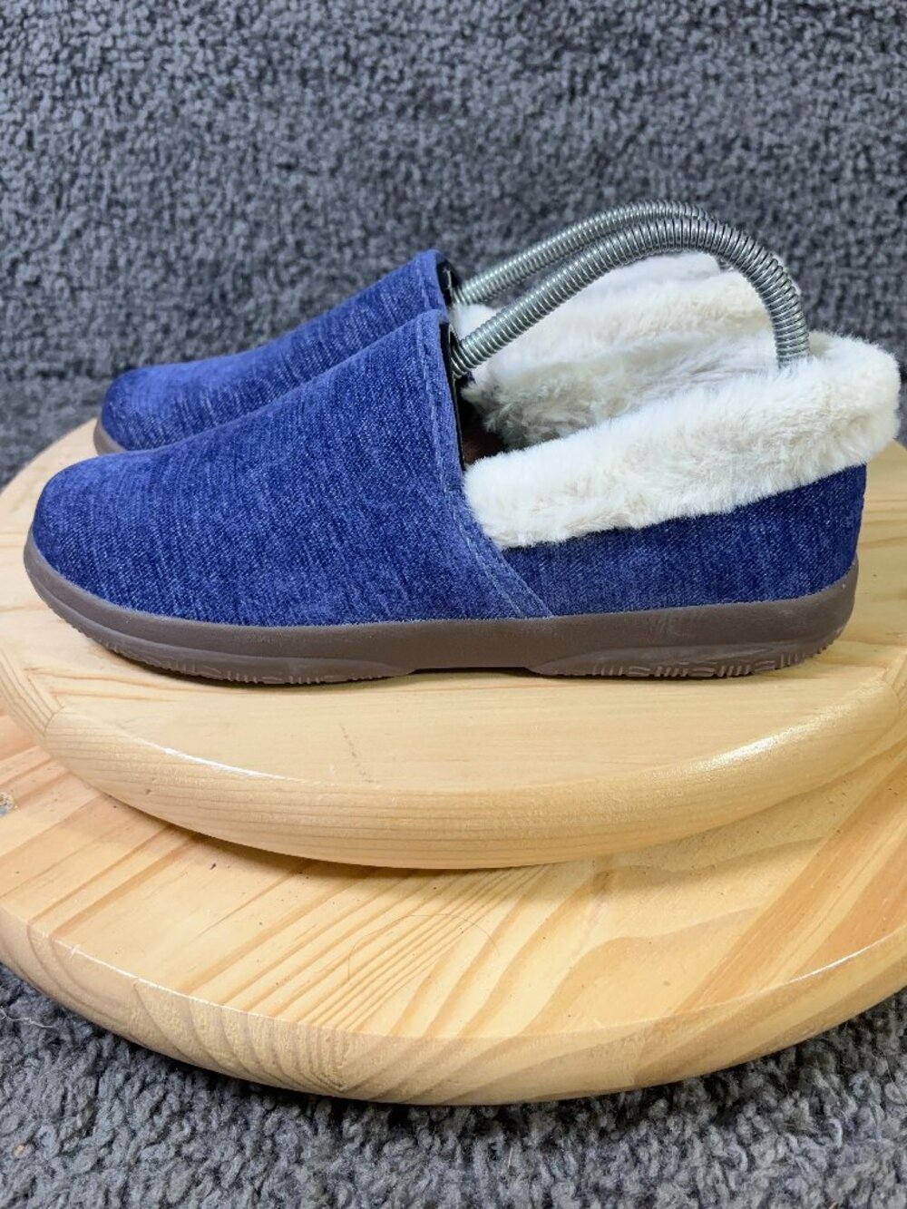 Vionic Clare Slippers Women Size 7 Blue Slip On Faux Fur Comfort Orthopedic Shoe